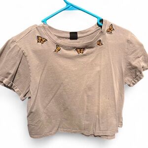 Butterfly Embroidered Gray Crop Top